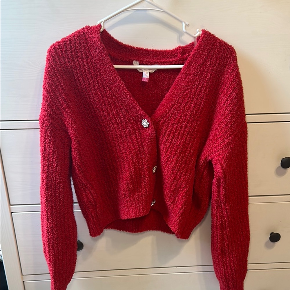 Red Button-Up Women's Sweater